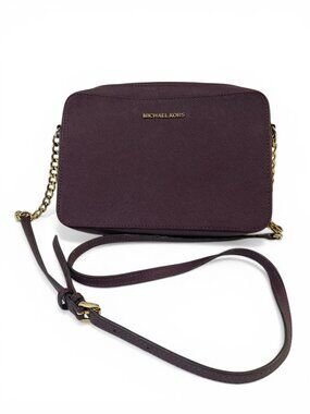 Michael Kors Crossbody Bag Purple Saffiano Leather Gold Chain Strap